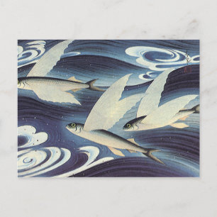 Vintage Japanese Flying Fish in Ocean, Japonism Postcard
