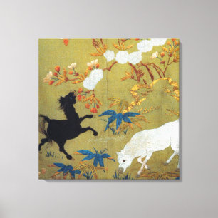 Vintage Japanese Foal and Cherry Blossoms Canvas Print