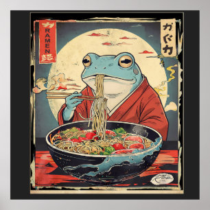 Vintage Japanese Frog Eating Ramen Ukiyo-e Poster
