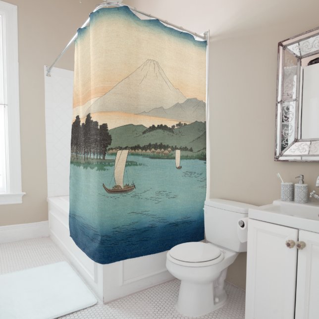 Vintage Japanese Fukeiga 4 - Ukiyo-e  Shower Curtain (In Situ)