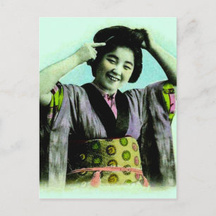 Vintage Japanese Geisha Adjusting Her Hair Postcard
