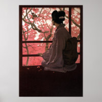 Vintage Japanese Geisha and Cherry Blossoms