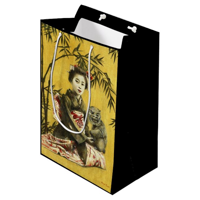 Vintage Japanese Geisha And Demon Gift Bag (Front Angled)