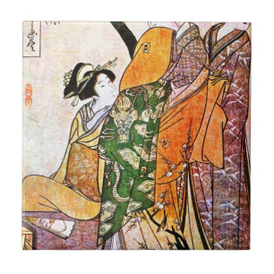 Vintage Japanese Geisha Artwork Tile
