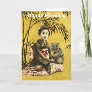 Vintage Japanese Geisha Birthday Card