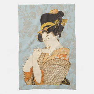 Vintage Japanese Geisha Girl Entertainer in Kimono Tea Towel
