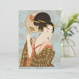 Vintage Japanese Geisha Girl in Kimono with Fan