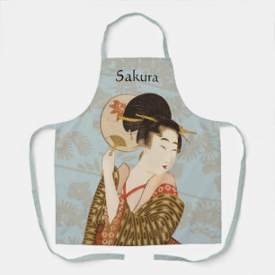 Vintage Japanese Geisha Girl in Kimono with Fan Apron