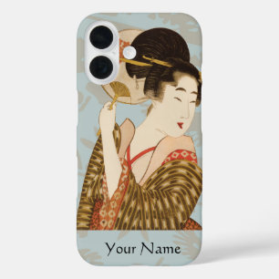 Vintage Japanese Geisha Girl in Kimono with Fan iPhone 16 Case