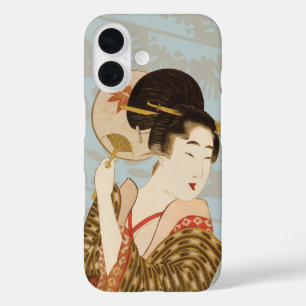 Vintage Japanese Geisha Girl in Kimono with Fan iPhone 16 Case