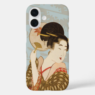 Vintage Japanese Geisha Girl in Kimono with Fan iPhone 16 Case