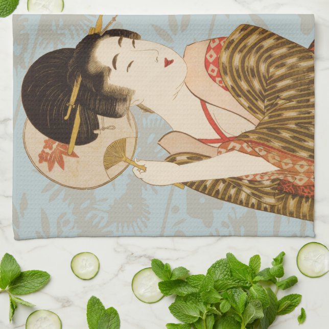 Vintage Japanese Geisha Girls in Kimonos Tea Towel (Folded)