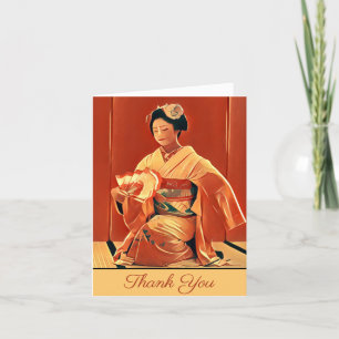 Vintage Japanese Geisha in Kimono Rustic Red Asian Thank You Card