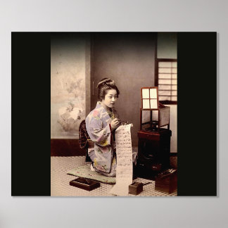 Vintage Japanese Geisha - Letter Writer Foil Prints