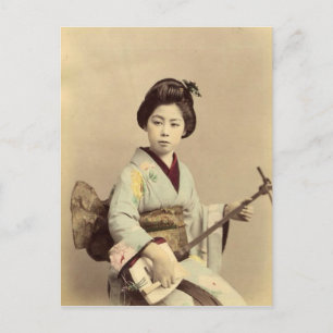 Vintage Japanese geisha playing the shamisen Postcard