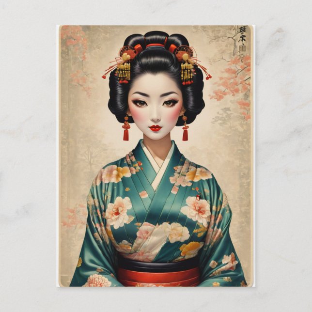 Vintage Japanese Geisha Portrait Postcard (Front)