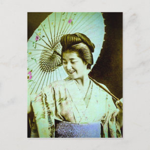 Vintage Japanese Geisha Posing Favourite Parasol Postcard