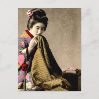 Vintage Japanese Geisha Sewing a Kimono Old Japan Postcard