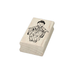 Vintage Japanese girl doll Rubber Stamp