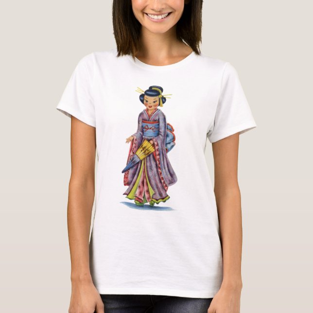 Vintage Japanese Girl in Kimono T-Shirt (Front)