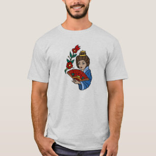 Vintage Japanese GIrl with Fan and Blossoms Tattoo T-Shirt