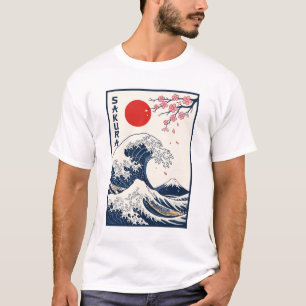 Vintage Japanese Great Wave Cherry Blossom Art T-Shirt