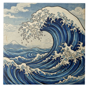 Vintage Japanese Great Wave & Mount Fuji Tile