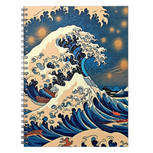 Vintage Japanese Great Wave Pattern Notebook