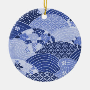 Vintage Japanese Hills and Rivers Ceramic Tree Decoration