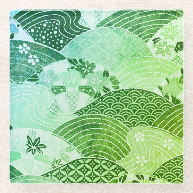 Vintage Japanese Hills and Rivers Glass Coaster (Front)