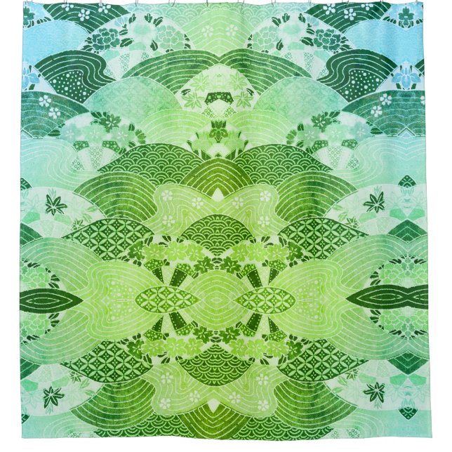 Vintage Japanese Hills and Rivers Shower Curtain (Front)
