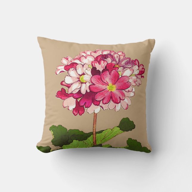 Vintage Japanese Hydrangea. Pink and Green Cushion (Front)