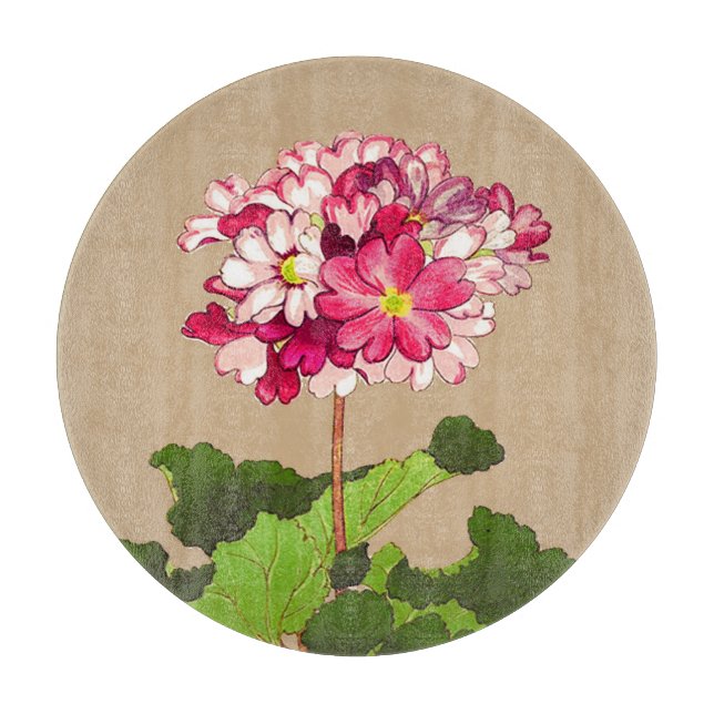 Vintage Japanese Hydrangea. Pink and Green Cutting Board (Front)