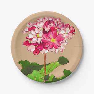 Vintage Japanese Hydrangea. Pink and Green Paper Plate