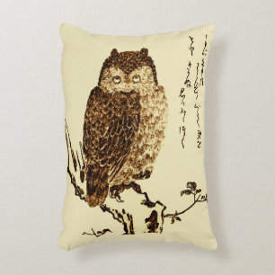 Vintage Japanese Ink Sketch of an Owl Decorative Cushion