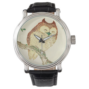 Vintage Japanese Ink Sketch of an Owl Watch