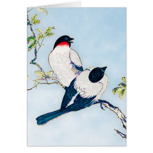 Vintage Japanese Ink Sketch of Finches