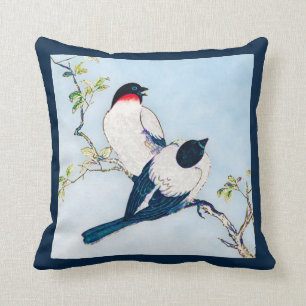 Vintage Japanese Ink Sketch of Finches Cushion