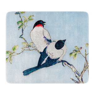 Vintage Japanese Ink Sketch of Finches Cutting Board