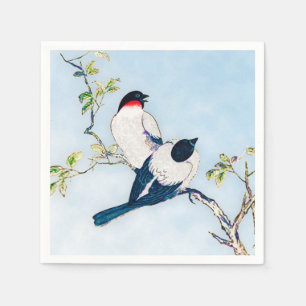 Vintage Japanese Ink Sketch of Finches Napkin