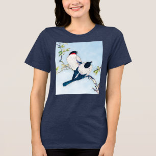 Vintage Japanese Ink Sketch of Finches Tri-Blend Shirt