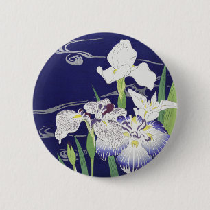 Vintage Japanese Iris Art Print Kogyo Tsukioka 6 Cm Round Badge