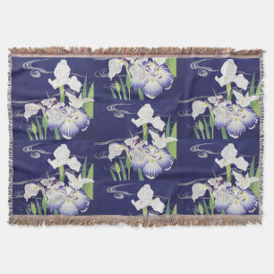 Vintage Japanese Iris Art Print Kogyo Tsukioka Throw Blanket