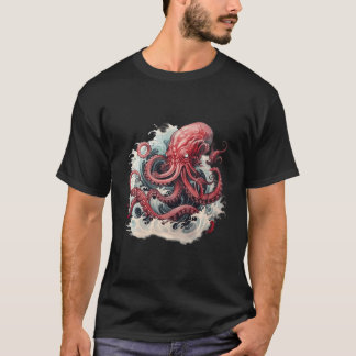 Vintage Japanese Kanagawa Wave Octopus Tees Graphi