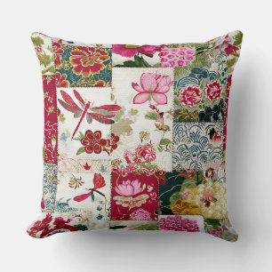 Vintage Japanese Kimono Floral Patchwork Cushion