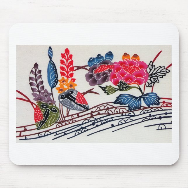Vintage Japanese KIMONO Floral Pattern Mouse Mat (Front)