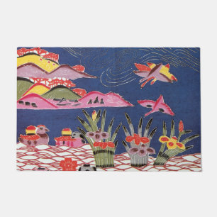 Vintage Japanese Kimono Textile (Bingata) Doormat