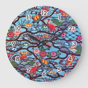 Vintage Japanese Kimono Textile (Bingata) Large Clock