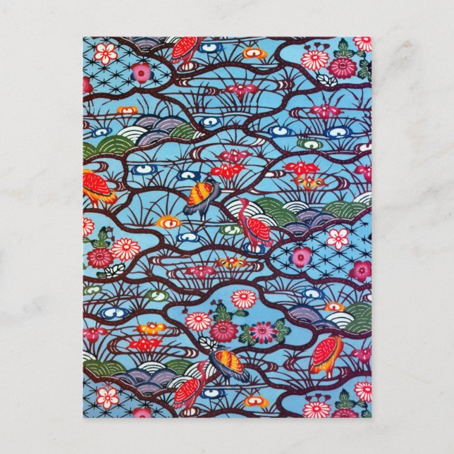 Vintage Japanese Kimono Textile (Bingata) Postcard (Front)