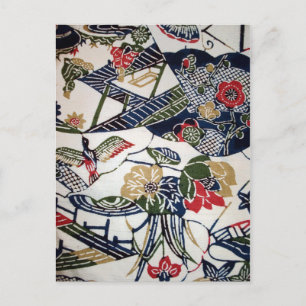 Vintage Japanese Kimono Textile (Bingata) Postcard